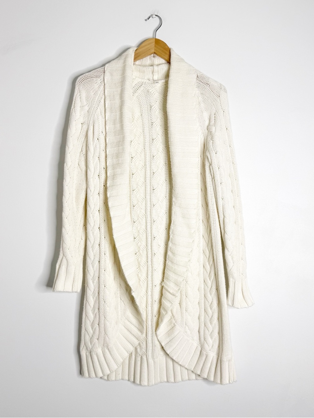 Haven Well Within Cable Knit Long Cardigan Sweater Ivory Size Small